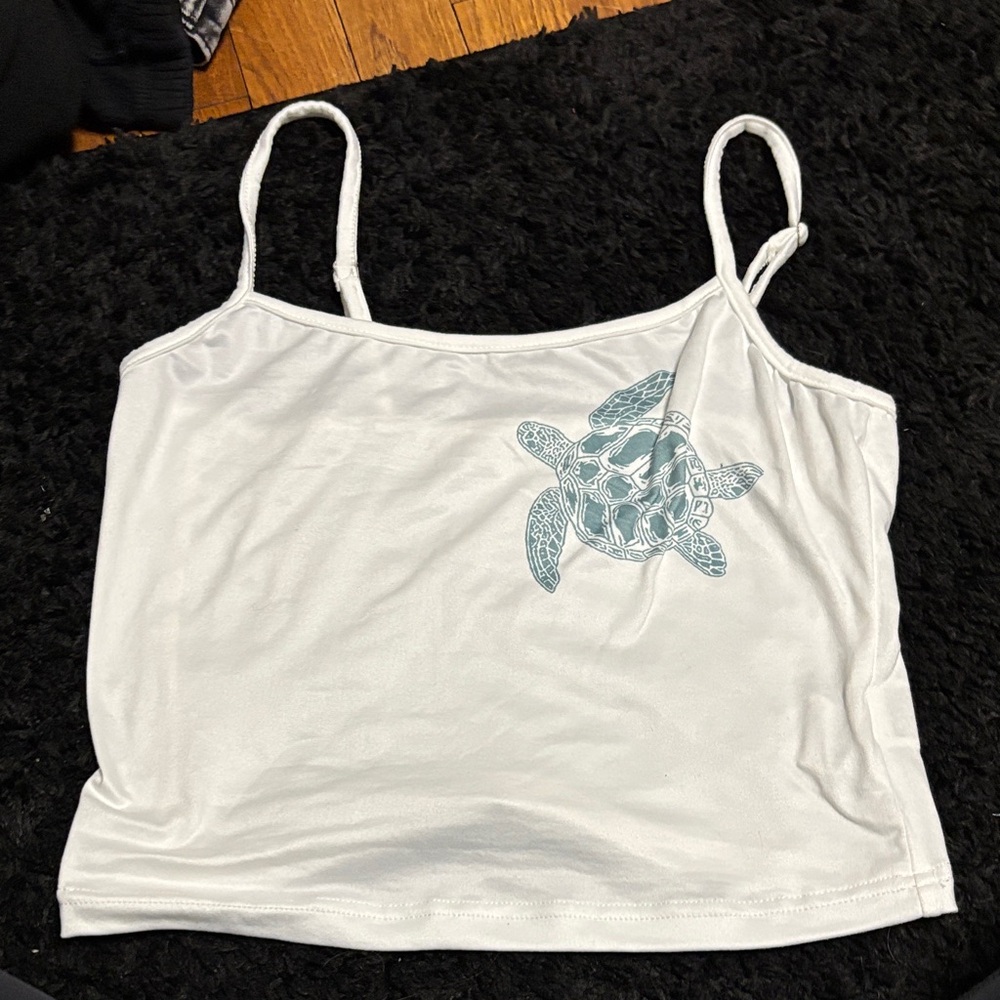 SHEIN White Tank Top with Blue Turtle Design